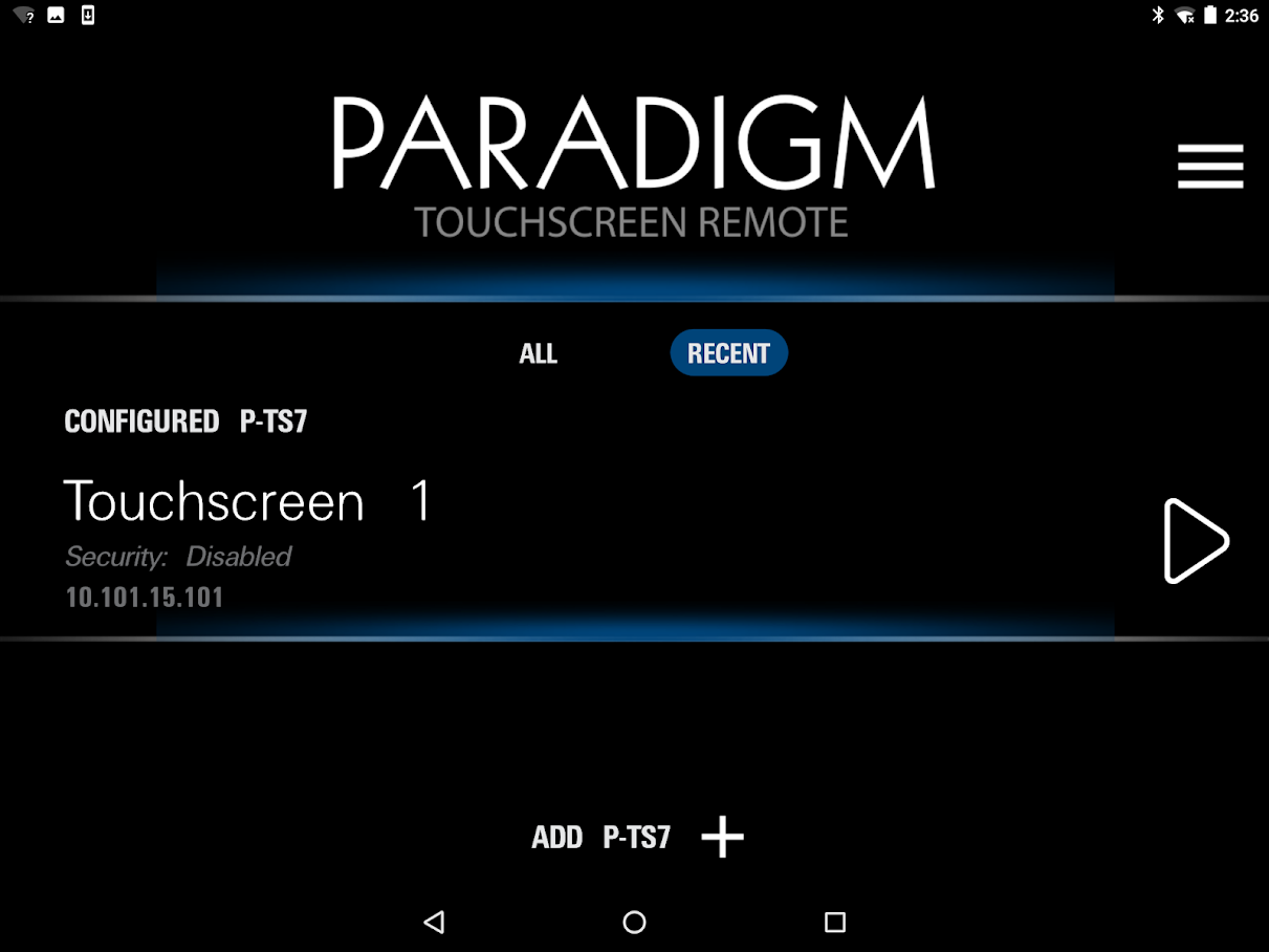 Paradigm Touchscreen app