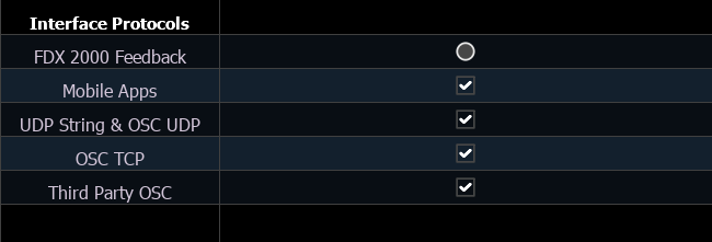 Interface protocol options in Eos Device Setup.