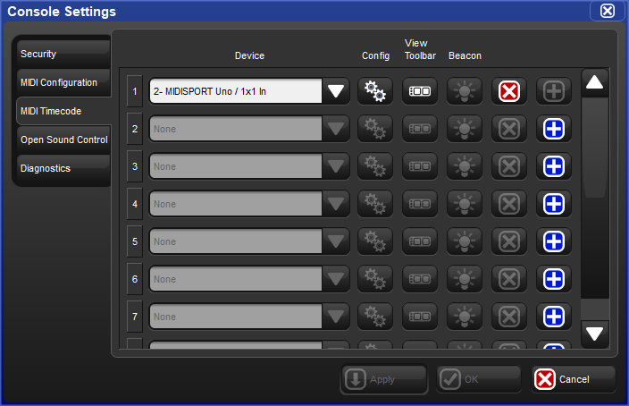 Console Settings Midi Timecode