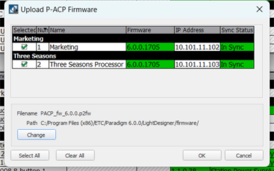 Upload Processor Firmware Dialog