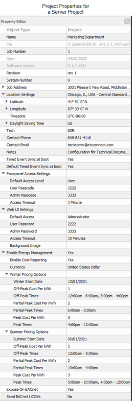 Server Project Properties