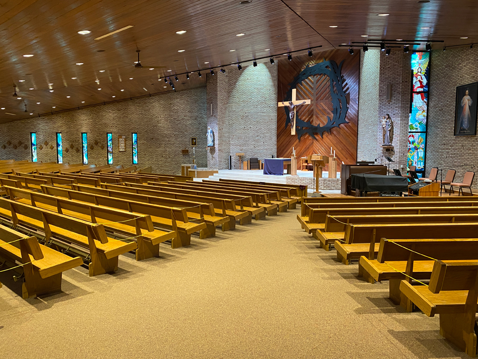 Inside holy redeemer with light and lighting control by ETC
