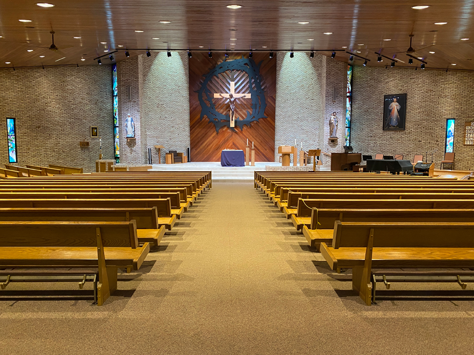 Inside holy redeemer with light and lighting control by ETC