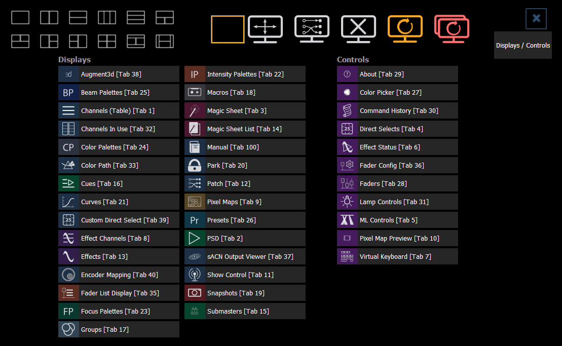 Workspace Layout Menu