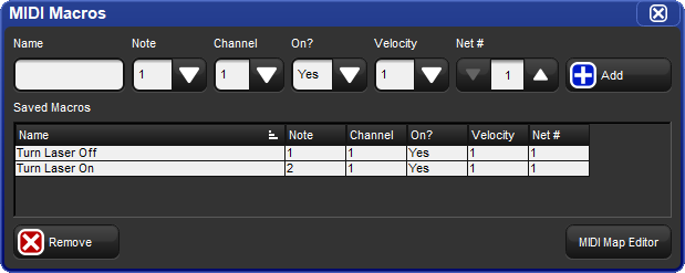 MIDI Macros Window