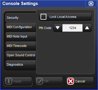 The security tab of console settings window
