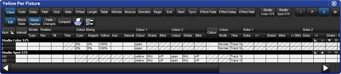 Screenshot fragment showing "Studio Color 575" data