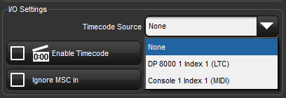 screenshot fragment of the timecode source drop down list