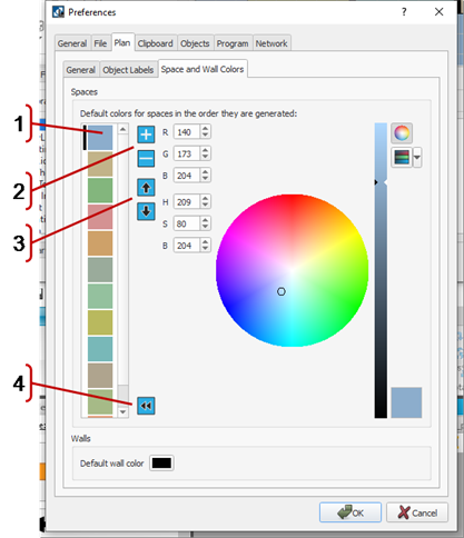 Object Preferences, Space and Wall Color Settings