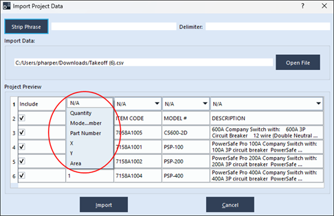 Import Project Data from a CSV File