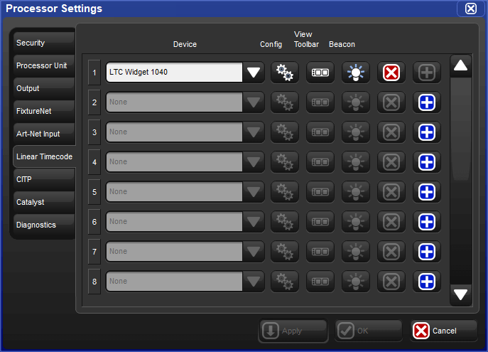 Timecode mapping pane of DMX Processor node settings window