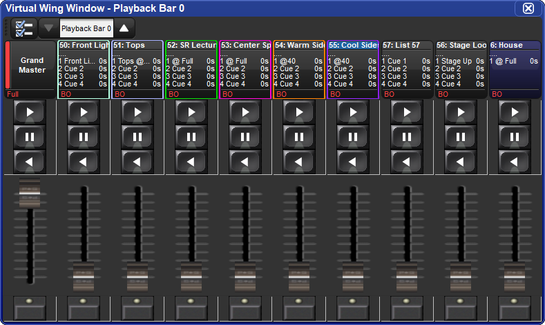Virtual Wing Window controlling masters on playback bar 0